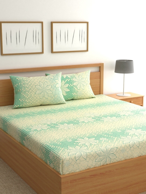 

Raymond Home Yellow & Green Floral 200 TC Cotton 1 King Bedsheet with 2 Pillow Covers