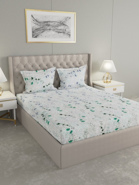 

Raymond Home White & Blue Floral 144 TC Cotton 1 King Bedsheet with 2 Pillow Covers