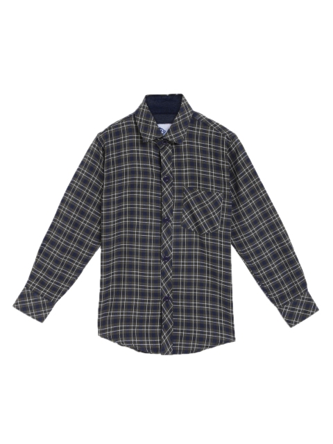 

Kidling Boys Navy Blue & White Regular Fit Checked Casual Shirt