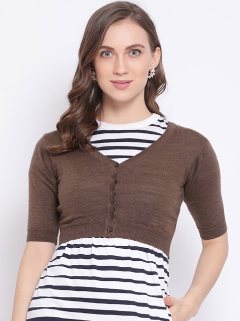 

Monte Carlo Women Brown Solid Pure Woolen Cardigan Sweater Blouse