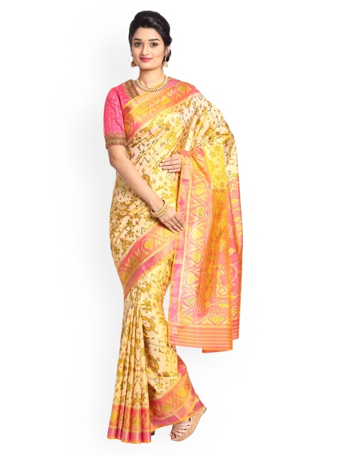 

Vijayalakshmi Silks Beige & Pink Pure Silk Printed Patola Saree