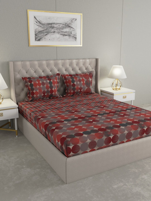 

Raymond Home Grey & Maroon Geometric 144 TC Cotton 1 King Bedsheet with 2 Pillow Covers