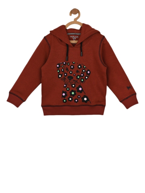 

Stupid Cupid Boys Coffee Brown Printed Hooded Sweatshirt