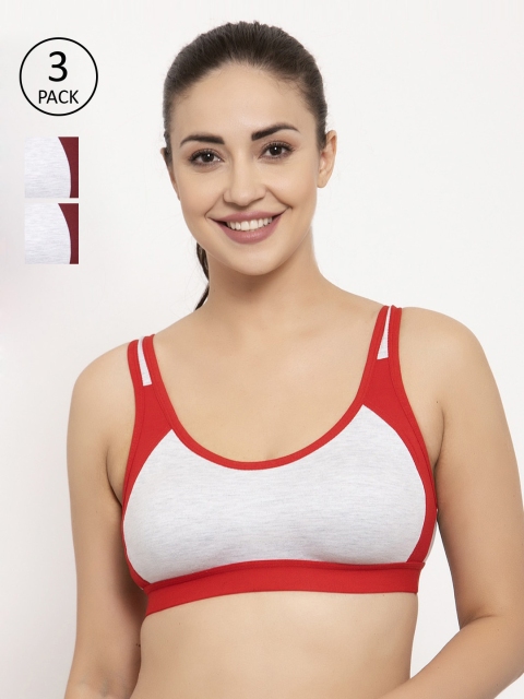 

GRACIT Pack Of 3 Solid Non-Wired Non Padded Sports Bra PW16-03-14-14, Red