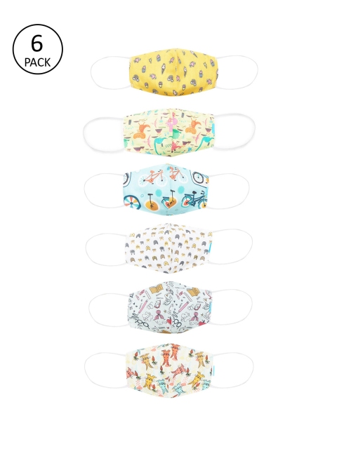 

WELSPUN Kids Pack Of 6 Anti Bacterial Reusable 2-Ply Cloth Mask, Multi