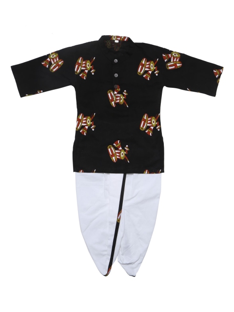 

YK Boys Black & White Printed Kurta with Dhoti Pants