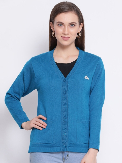 

Monte Carlo Women Blue Solid Pure Woolen Cardigan Sweater