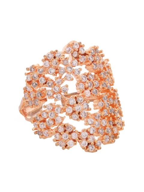 

Shoshaa Rose Gold-Plated & White CZ-Studded Finger Ring