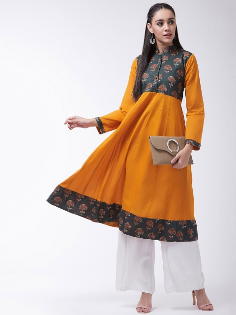 

InWeave Women Mustard Yellow Printed Anarkali Kurta