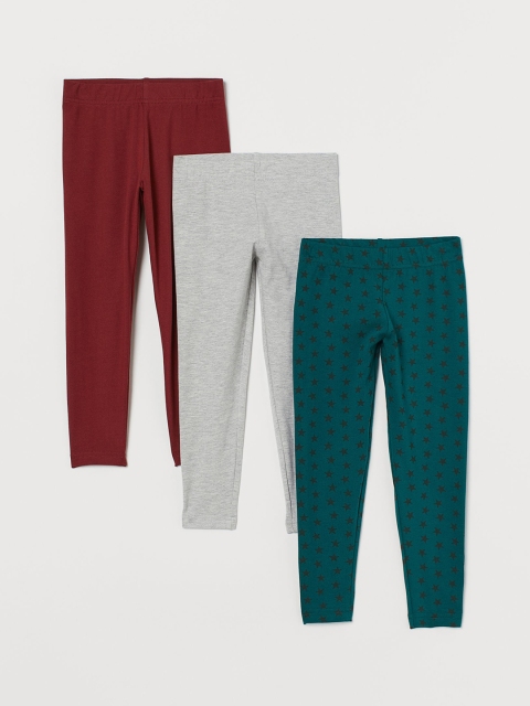 

H&M Boys Multicoloured Solid 3-Pack Jersey Leggings, Red