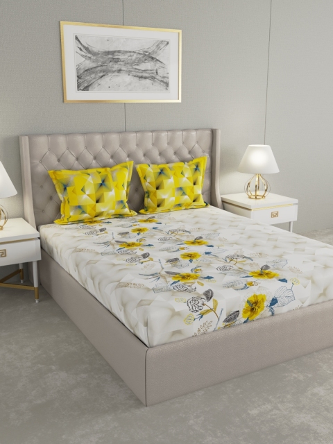 

Raymond Home White & Yellow Floral 144 TC Cotton 1 King Bedsheet with 2 Pillow Covers