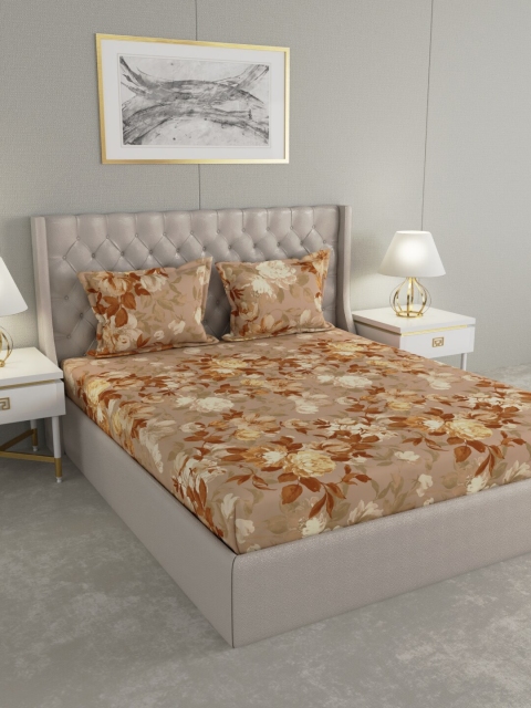 

Raymond Home Brown Floral 144 TC Cotton 1 King Bedsheet with 2 Pillow Covers