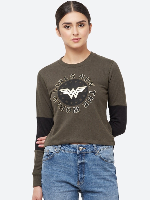 

Wonder Woman Women Olive Green Print Sweatshirt