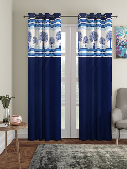 

VRINDA Navy Blue & White Set of 2 Printed Door Curtains