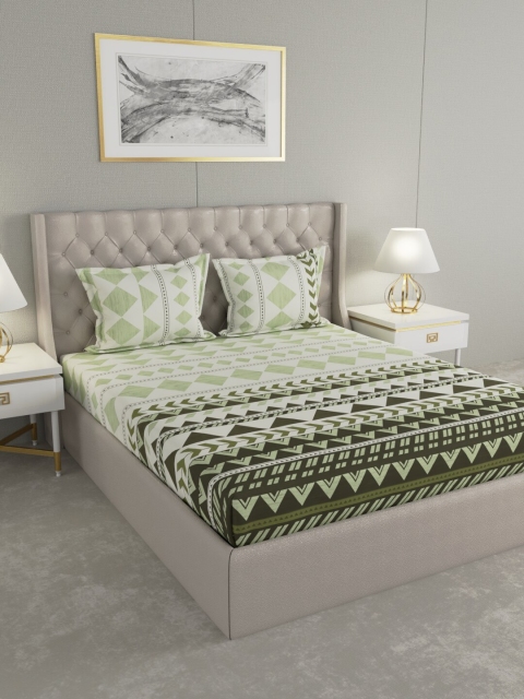 

Raymond Home Green Abstract 144 TC Cotton 1 King Bedsheet with 2 Pillow Covers