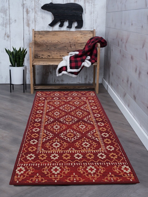 

RUGSMITH Red & Yellow Ethnic Printed Premium Quality Anti-Skid Floor Runner