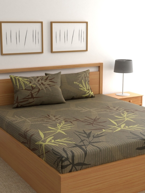 

Raymond Home Brown Floral 200 TC Cotton 1 King Bedsheet with 2 Pillow Covers