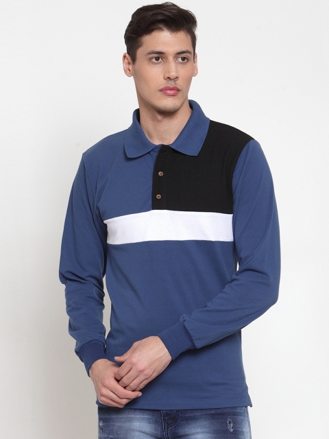 

Kalt Men Blue & Black Colourblocked Polo Collar T-shirt