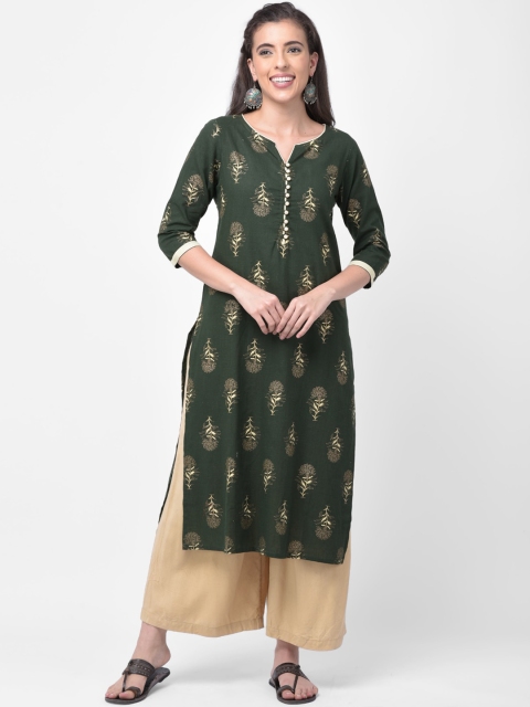 

aayusika Women Olive Green Printed Straight Kurta