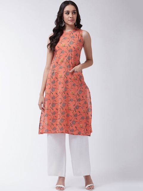 

InWeave Women Peach-Coloured Printed A-Line Kurta