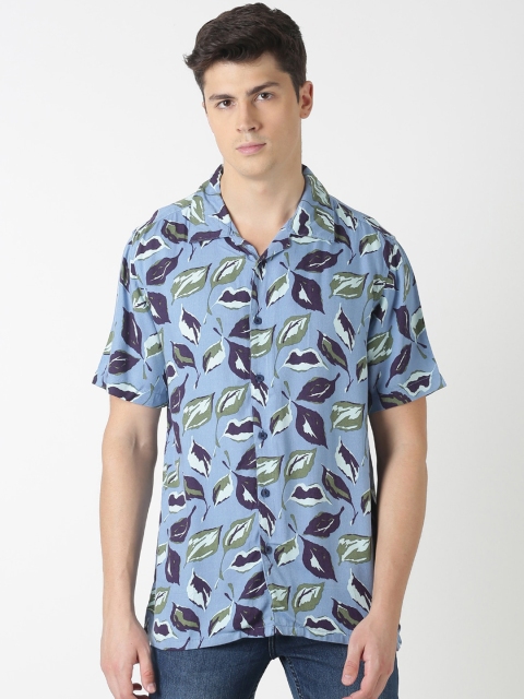 

Blue Saint Men Blue Slim Fit Printed Casual Shirt