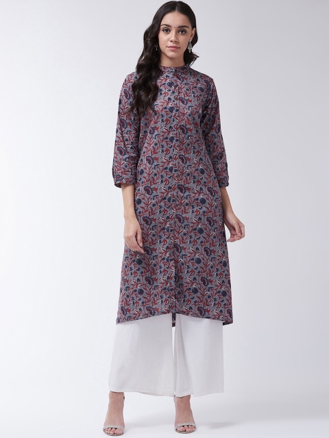 

InWeave Women Grey & Blue Printed Straight Kurta