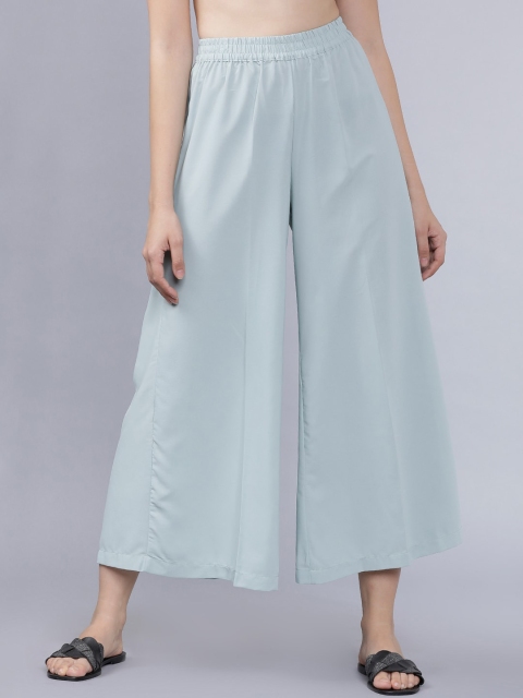 

Vishudh Women Sea Green Solid Crop Wide Leg Palazzos
