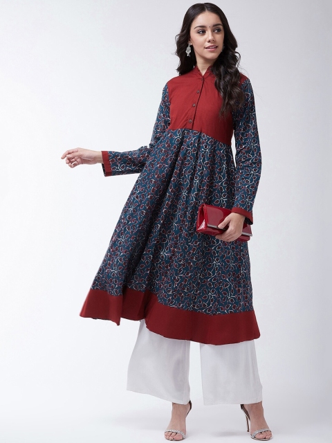 

InWeave Women Blue Colourblocked Anarkali Kurta