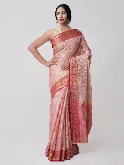 

Unnati Silks Pink Art Silk Woven Design Handloom Jamdhani Weaving Kota Sustainable Saree