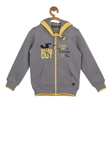 

Stupid Cupid Boys Grey & Yellow Printed Hooded Sweatshirt
