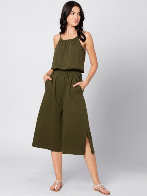 

FabAlley Women Olive Green Solid Culotte Jumpsuit