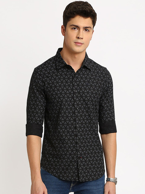 

TED HARBOR Men Black Slim Fit Printed Casual Shirt