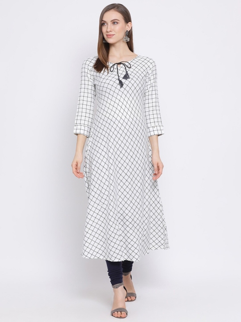 

Span Women White Checked A-Line Kurta