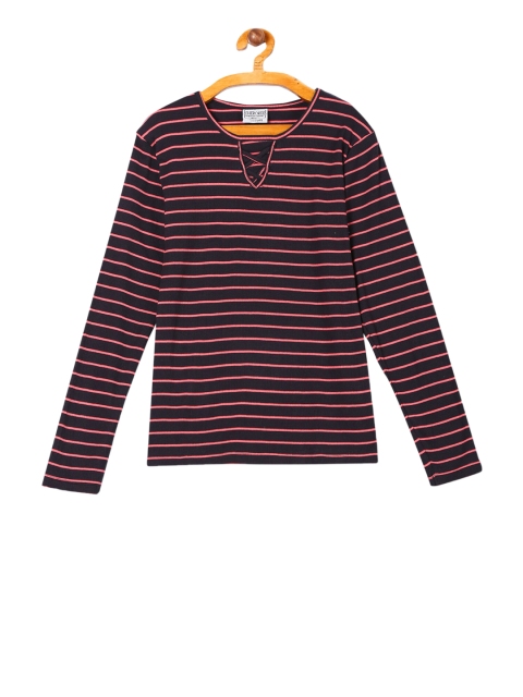 

Cherokee Girls Navy Blue & Pink Striped Pure Cotton Top