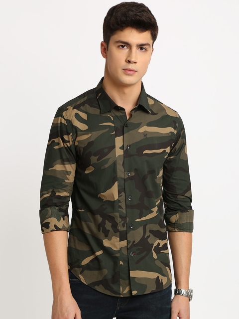 

TED HARBOR Men Khaki & Green Slim Fit Printed Casual Shirt