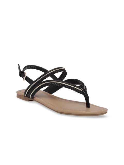 Call It Spring Women Black Solid Open Toe Flats