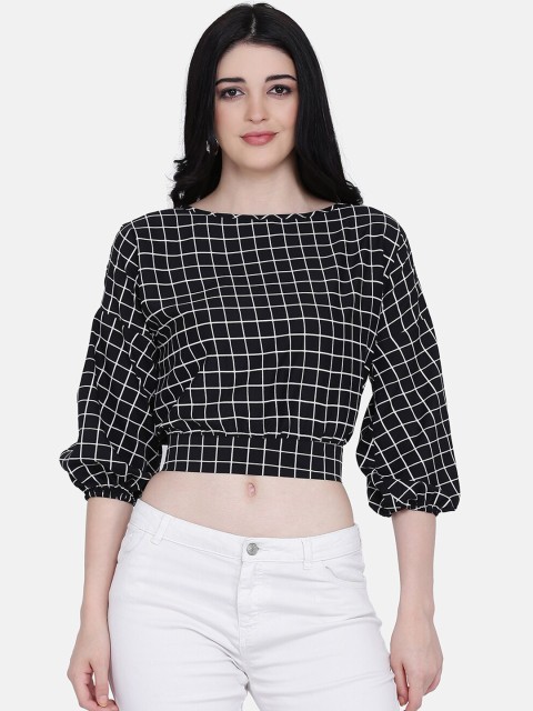 

Eavan Women Black & White Checked Blouson Top