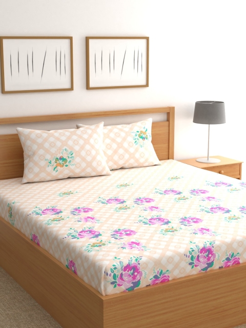 

Raymond Home White & Pink Floral 200 TC Cotton 1 King Bedsheet with 2 Pillow Covers