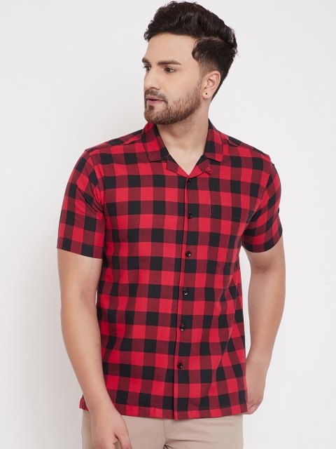 

even Men Red & Black Slim Fit Checked Casual Shirt