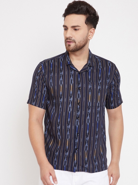 even Men Navy Blue Slim Fit Printed Casual Shirt