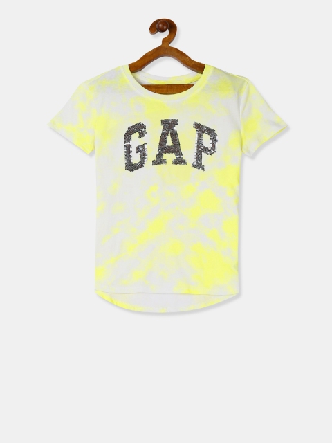 

GAP Girls Yellow & Grey Tie & Dye Flippy Sequin Graphic T-Shirt