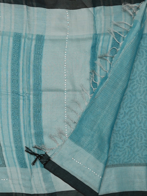 

Pothys Blue Printed Linen Tissue Saree