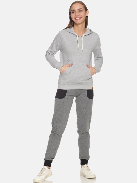 

Campus Sutra Women Grey Melange Solid Hooded Tracksuit