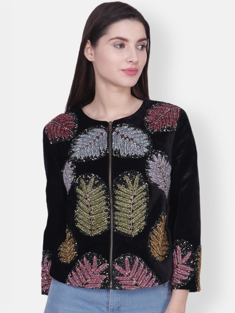 

Diwaah Women Black Self Design Bomber