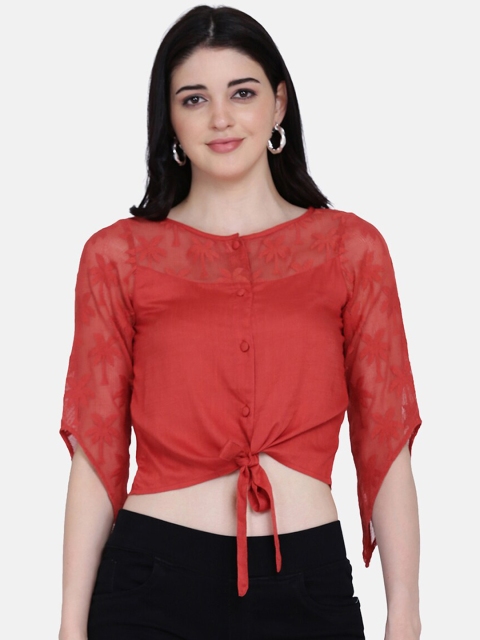 

Eavan Women Red Self Design Blouson Top