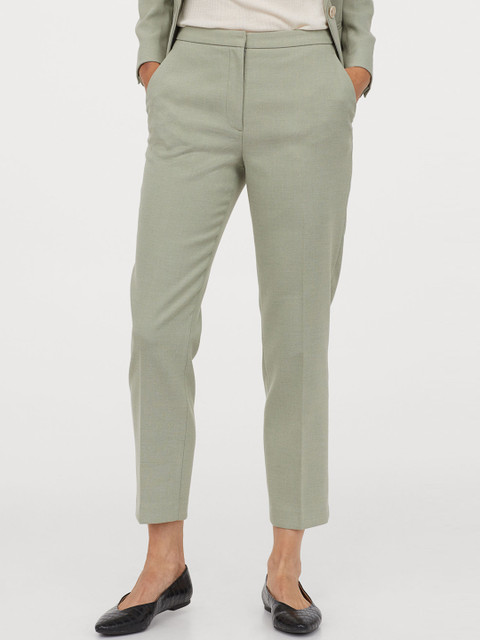 

H&M Women Green Solid Cigarette Trousers