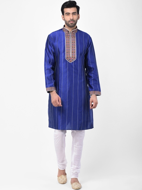 

SG LEMAN Men Blue & Off-White Striped Kurta with Churidar