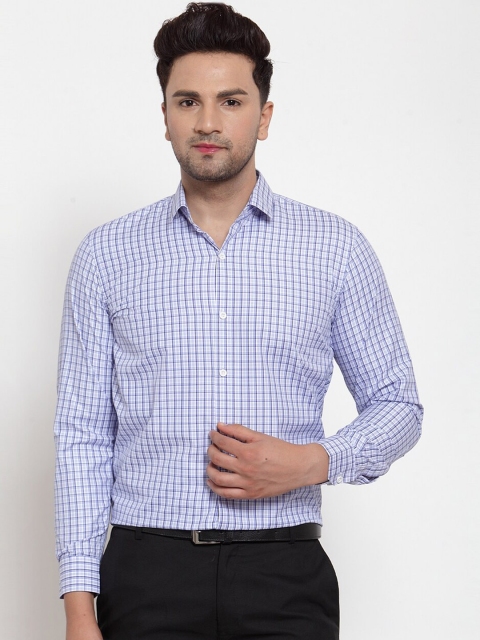 

JAINISH Men Blue & White Regular Fit Checked Formal Shirt