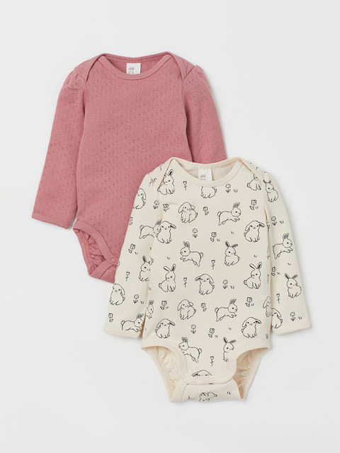 

H&M Girls 2-Pack Puff-Sleeved Bodysuits, White
