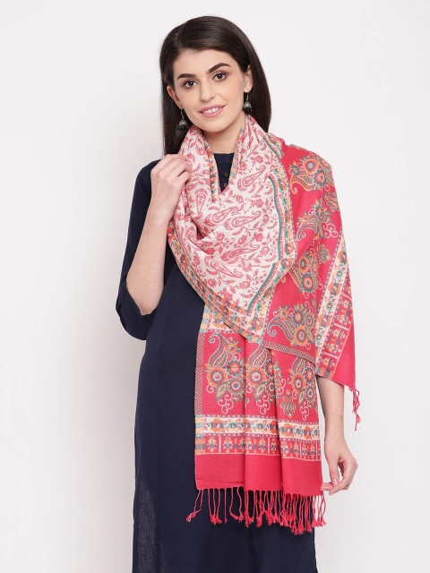 

HK colours of fashion Women Off-White & Red Printed Stole with Tasselled Border